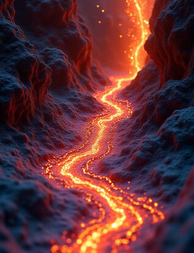 Abstract visualization of flowing energy inspired by volcanic magma