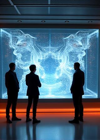Engineers reviewing seismic data visualizations