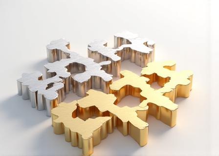 A conceptual image showing golden interlocking gears, symbolising innovative intellectual property